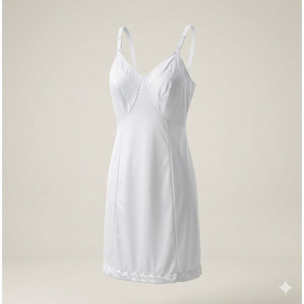 Vintage 70s Sears Antron III Nylon Full Slip Dress M L White Lingerie Chemise